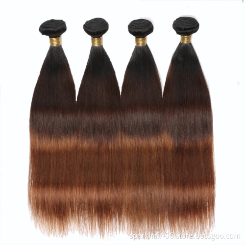 SPARK 1B/4/30 Ombre Brazilian Hair Straight Bundles with Closure Black to Dark Brown Silky Straight Virgin Human Hair